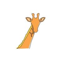 einzelne durchgehende Strichzeichnung des süßen Giraffenkopfes für die Identität des Geschäftslogos. Entzückendes Giraffentiermaskottchenkonzept für das Markenunternehmenssymbol. trendige einzeilige Grafik-Draw-Design-Vektor-Illustration vektor