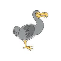 eine durchgehende Strichzeichnung eines süßen lustigen Dodo-Vogels für die Logoidentität. ausgestorbenes Tiermaskottchenkonzept für Museumszooikone. trendige einzeilige zeichnen design grafische vektorillustration vektor
