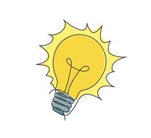enda kontinuerlig linje ritning av lysande glödlampa för kreativitet logotyp etikett. makt innovation logotyp symbol mall koncept. dynamisk en rad rita grafisk vektor illustration