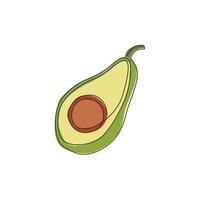 einzelne einzeilige Zeichnung von geschnittener gesunder Bio-Avocado für die Logoidentität des Obstgartens. Frisches Sommerfruchtkonzept für Obstgartensymbol. moderne durchgehende Linie zeichnen Design-Grafik-Vektor-Illustration vektor