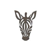 enda kontinuerlig linjeritning av elegant zebra företagslogotyp identitet. häst med ränder däggdjur djur koncept för nationalpark safari zoo maskot. modern en rad rita design grafisk illustration vektor