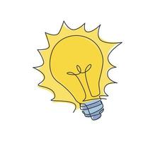 en kontinuerlig linje ritning av glänsande glödlampa ikon logotyp emblem. makt innovation symbol logotyp mall koncept. modern enkel linje rita design grafisk illustration vektor