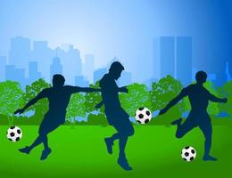 Träning av fotboll spelare i de fält. en vektor illustration