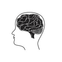 Mensch Gehirn, schwarz Silhouette Symbol, isoliert Vektor Illustration im Gekritzel Stil