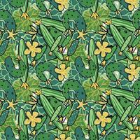 nahtlos Muster von Grün blühen Gurken zum Dekoration von Küche Artikel und Textilien vektor