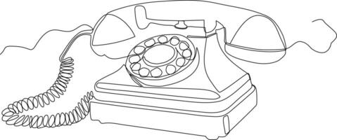Hem telefon kontinuerlig linje teckning. ett linje konst av Hem vitvaror, telefon kommunikation, årgång Hem telefon, retro stil, telefon mottagare. vektor illustration