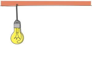 Einzelne durchgehende Strichzeichnung der Glühbirne hängt an der Hausdecke. Kreativität Logo Symbol Vorlage Konzept einschalten. dynamische eine Linie zeichnen grafische Vektorillustration für Innenarchitektur vektor