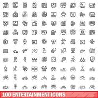 100 Unterhaltungssymbole gesetzt, Umrissstil vektor