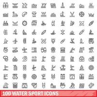 100 Wasser Sport Symbole Satz, Gliederung Stil vektor