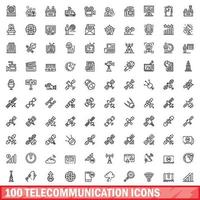 100 Telekommunikationssymbole gesetzt, Umrissstil vektor