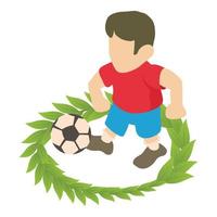 Fußball Spieler Symbol isometrisch Vektor. männlich Athlet mit Ball während Spiel Symbol vektor