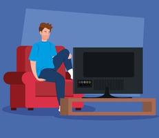 Kampagne zu Hause bleiben mit Mann fernsehen vektor