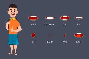 niedlicher Schuljungencharakter mit Lippensynchronisation für Animation und Bewegungsdesign vektor