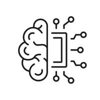 ai, innovation neuroscience begrepp översikt ikon. artificiell intelligens linje ikon. mänsklig hjärna och nätverk chip teknologi linjär piktogram. redigerbar stroke. isolerat vektor illustration.