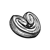 palmier. bläck skiss av franska bakverk isolerat på vit bakgrund. hand dragen vektor illustration. retro stil.