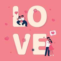 Alla hjärtans dag bakgrund med romantiska par och ordet "kärlek" vektor
