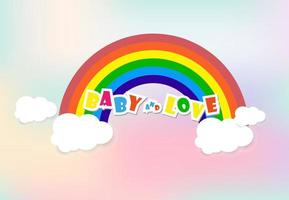 ein bunt Regenbogen und Sanft Weiß Wolken, mit Raum zum Text, Kinder und Familie Liebe Konzept Banner Design, Vektor Illustration