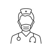 professionell läkare med stetoskop i ansikte mask linje ikon. manlig physicians specialist och assistent linjär piktogram. redigerbar stroke. isolerat vektor illustration.