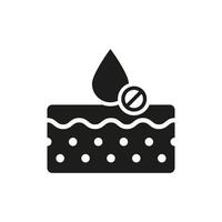 dehydriert Haut Gesicht Silhouette Symbol. Rau trocken empfindlich Haut Behandlung Glyphe Piktogramm. Wasser fallen Dehydration Konzept Symbol. Feuchtigkeit Hautpflege. isoliert Vektor Illustration.