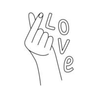 Geste Liebe Hand Finger mit Text. Finger Herz Symbol im Linie Stil Vektor Illustration