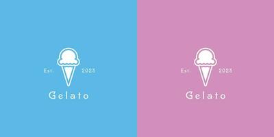 illustration av en minimalistisk gelato logotyp kreativ aning ikon vektor symbol en enkel platt silhuett av en mjölk is grädde drink.fast mat den där är kall, rosa, och elegant skopa kon fruktglass dryck
