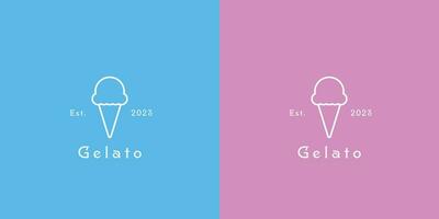 Illustration von ein minimalistisch Eis Logo kreativ Idee Symbol Vektor Symbol ein einfach eben Silhouette von ein Milch Eis Sahne trinken.schnell Essen Das ist kalt, Rosa, und elegant Scoop Kegel Eisbecher Getränk