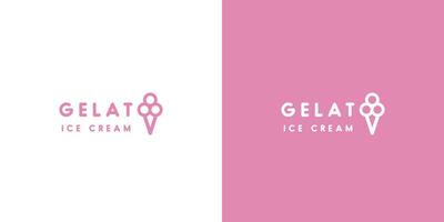 Illustration von ein minimalistisch Eis Logosymbol Vektor Symbol eben einfach Silhouette Beschriftung Alphabet Schriftart Milch Eis Sahne trinken kreativ ideenschnell Essen Das ist kalt, Rosa, und elegant Scoop Kegel Eisbecher