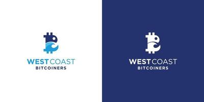 einzigartig und elegant Westen Küste Bitcoin Logo Design vektor