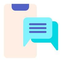 isolerat meddelandehantering i platt ikon på vit bakgrund. chattar, diskussion, chatt bubbla, smartphone vektor