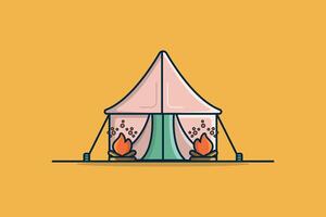 Camping Zelte mit Lagerfeuer Vektor Illustration. Wandern und Natur Symbol Konzept. Zelt Camping im draussen Reise Vektor Design zum Natur Tourismus, Reise, Abenteuer.