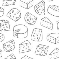 sömlös mönster av ost klotter uppsättning. ost typer i skiss stil. hand dragen vektor illustration
