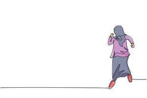 enda en linje ritning av ung sportig arabisk affärskvinna som springer snabbt för att nå mållinjen. affärsmål mål tillväxt minimal koncept. modern kontinuerlig linje rita design grafisk vektor illustration