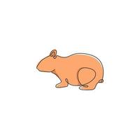 enda kontinuerlig linjeteckning av rolig fet hamster för logotypidentitet. gnagare djur maskot koncept för hamster utställning visa ikon. moderna en rad rita design vektorillustration vektor