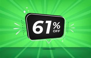 61 procent av. grön baner med sextio en procent rabatt på en svart ballong för mega stor försäljning. vektor