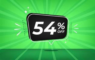 54 Prozent aus. Grün Banner mit vierundfünfzig Prozent Rabatt auf ein schwarz Ballon zum Mega groß Verkauf. vektor