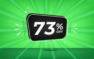 73 Prozent aus. Grün Banner mit dreiundsiebzig Prozent Rabatt auf ein schwarz Ballon zum Mega groß Verkauf. vektor