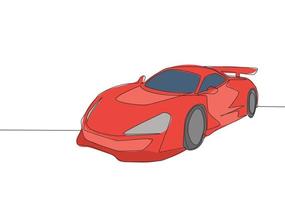 Single Linie Zeichnung von Rennen und Rallye Luxus sportlich Wagen. Rennen Super Auto Fahrzeug Transport Konzept. einer kontinuierlich Linie zeichnen Design vektor
