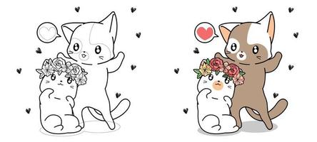 Paar Katzen verlieben sich Cartoon Malvorlagen vektor