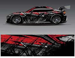 bil wrap design vektor. grafisk abstrakt stripe racing bakgrund kit designs för wrap fordon racer bil rally äventyr och livery vektor