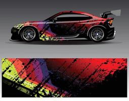 Auto-Wrap-Design-Vektor. grafische abstrakte Streifen-Rennhintergrund-Kit-Designs für Wrap-Fahrzeug-Rennwagen-Rallye-Abenteuer und Lackierungen vektor