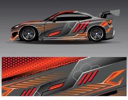 bil wrap design vektor. grafisk abstrakt stripe racing bakgrund kit designs för wrap fordon racer bil rally äventyr och livery vektor