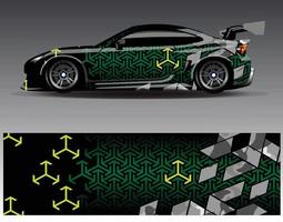 bil wrap design vektor. grafisk abstrakt stripe racing bakgrund kit designs för wrap fordon racer bil rally äventyr och livery vektor