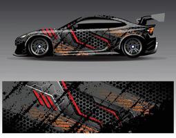 Auto-Wrap-Design-Vektor. grafische abstrakte Streifen-Rennhintergrund-Kit-Designs für Wrap-Fahrzeug-Rennwagen-Rallye-Abenteuer und Lackierungen vektor