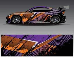 bil wrap design vektor. grafisk abstrakt stripe racing bakgrund kit designs för wrap fordon racer bil rally äventyr och livery vektor