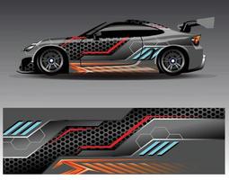 bil wrap design vektor. grafisk abstrakt stripe racing bakgrund kit designs för wrap fordon racer bil rally äventyr och livery vektor