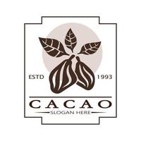 kakao logotyp, kakao böna, kakao träd, kakao grenar och blad, choklad blanda på vit bakgrund, vintage, modern, enkel, minimalistisk ikon illustration mall design vektor