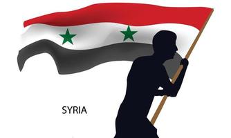 man innehav syrien flagga, vektor illustration