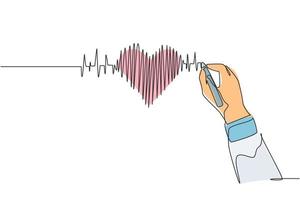 en kontinuerlig linje ritning av handritning mänsklig hjärtslag puls graf bild på whiteboard. trendiga medicinska sjukvårdens anatomi koncept. enkel linje rita grafisk design vektor illustration