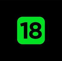 18 ermöglichen Vektor Symbol. Grün 18 Nummer Vektor Symbol.