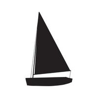fiske båt svart silhuett. små fartyg i platt design. unge leksak stil. vektor illustration på vit bakgrund